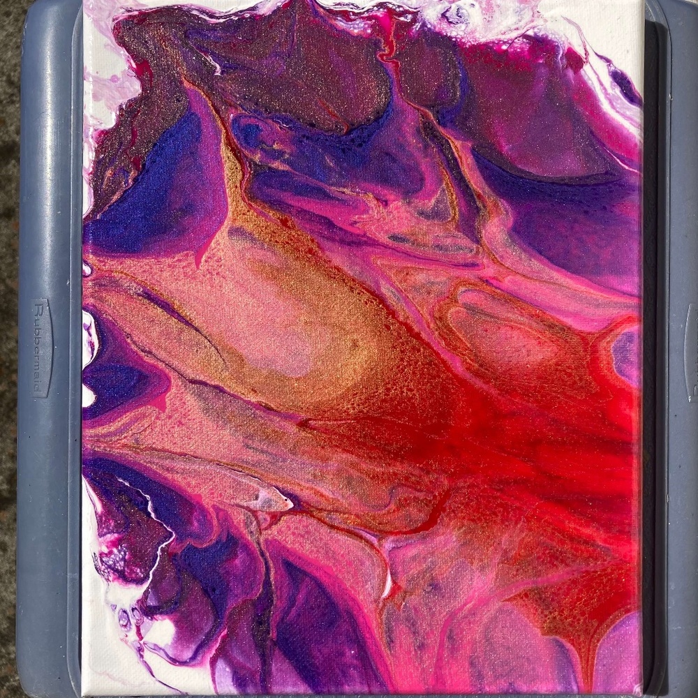Sunset Splash 8"x10" Painting by Color Fluent Art (Purple/Red/Pink/White)